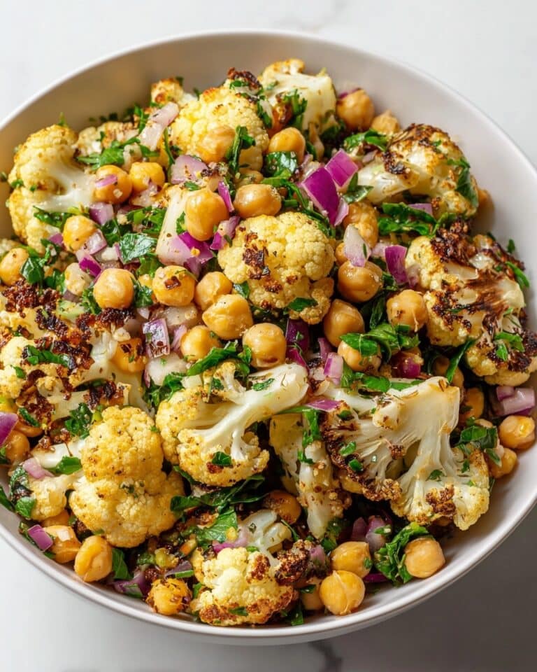 Chickpea and Roasted Cauliflower Salad with Lemon Garlic Dressing Recipe