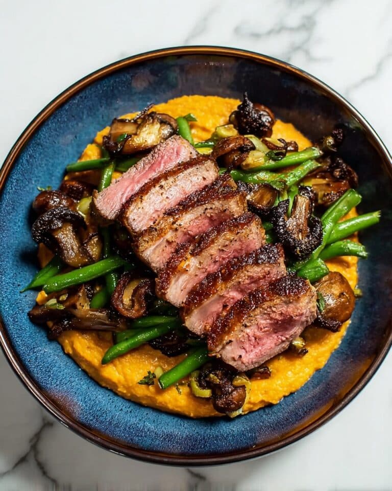 Perfectly Seared Duck Breast with Cipollini Onions and Mushroom Green Beans Recipe