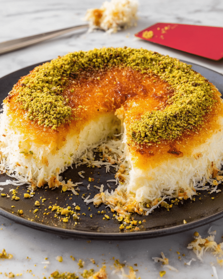 Authentic Middle Eastern Knafeh with Ravioli Cheese and Pistachios Recipe